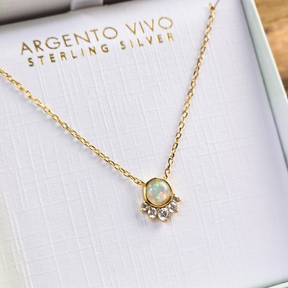 NWT Argento Vivo Sterling Silver Opal and CZ Pendant - Picture 2 of 8
